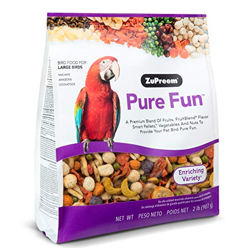 ZuPreem Pure Fun Bird Food for Large Birds, 2 lb (Single & 2-Pack) - Variety Blend of Fruit, FruitBlend Pellets, Vegetables, Nuts for Amazons, Macaws, Cockatoos