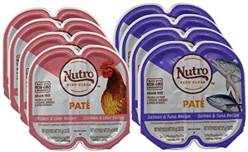 Nutro Perfect Portions Grain Free Soft Loaf Cat Food 2 Flavor 8 Can Variety Bundle, (4) Each: Salmon & Tuna, and Chicken & Liver - 2.6 Ounces (8 Cans Total)