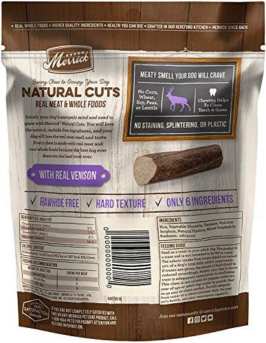 Merrick 2 Pack of Real Venison Natural Cuts Rawhide-Free Hard Dog Treats, 4 Medium Chews Each, Made in The USA