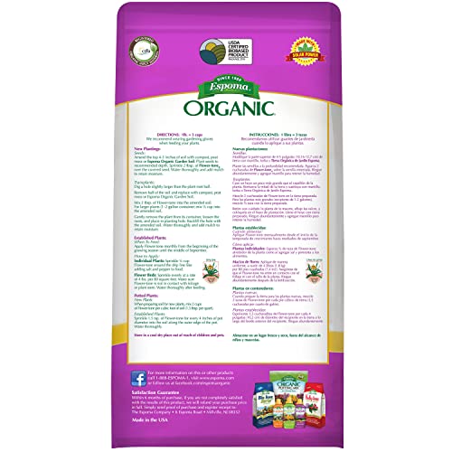 Espoma Organic Flower-tone 3-4-5 Natural & Organic Plant Food; 4 lb. Bag; Organic Fertilizer for Flowers, Annuals, Perennials & Hanging Baskets. Blossom Booster. Pack of 2
