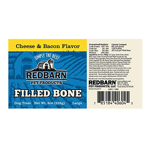 Redbarn Filled Dog Bones | Natural Long-Lasting Dental Treats; Suitable for Aggressive Chewers. (Cheese N' Bacon, Large (6") - 3 Bones)