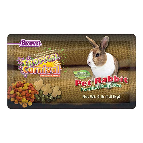 F.M. Brown's Tropical Carnival Natural Rabbit Food, 4-lb Bag - Vitamin-Nutrient Fortified Daily Diet with High Fiber Timothy Hay and Alfalfa Pellets for Optimum Digestion