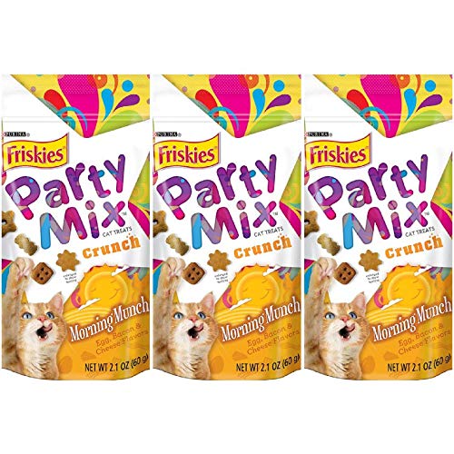 3 Bags of Friskies Party Mix Crunch Morning Munch Cat Treats, 2.1-oz ea