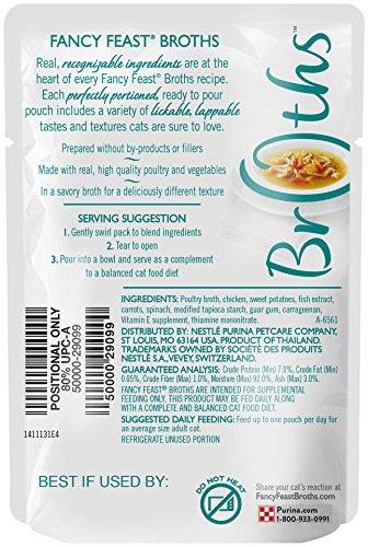 Purina Fancy Feast Broth For Cats, Classic, With Chicken & Vegetables, 1.4-Ounce Pouch, Pack Of 32