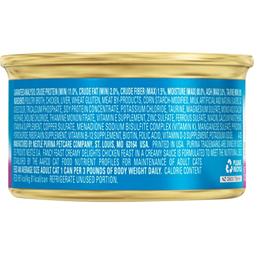 Fancy Feast Purina, Creamy Delight, Chicken Feast with a Touch of Real Milk in A Creamy Sauce, 3 oz (Pack of 6 cans)