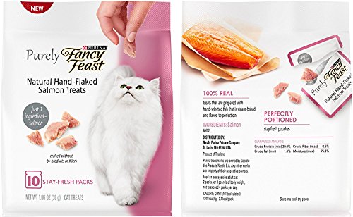 Purely Fancy Feast Natural Cat Treat Variety Pack, 3 Flavors (Chicken, Salmon, & Tuna), 6 Total Pouches