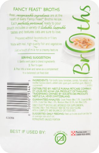 Purina Fancy Feast Broths For Cats, Creamy, With Tuna And Vegetables, 1.4-Ounce Pouch, Pack Of 32