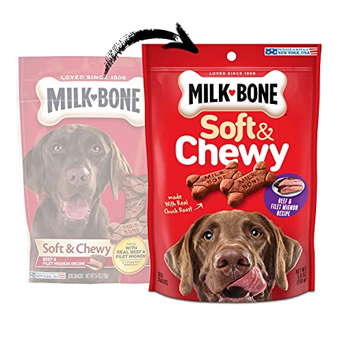 Milk-Bone Soft & Chewy Beef & Filet Mignon Recipe Dog Snacks, 5.6-Ounces