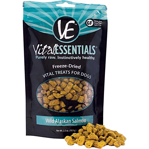 Vital Essentials Freeze Dried Grain Free Salmon Treats for Dogs - All-Natural Omega 3 & 6 for Immune Support - Heart Health - Shiny Coat - Allergy Support - All Breeds