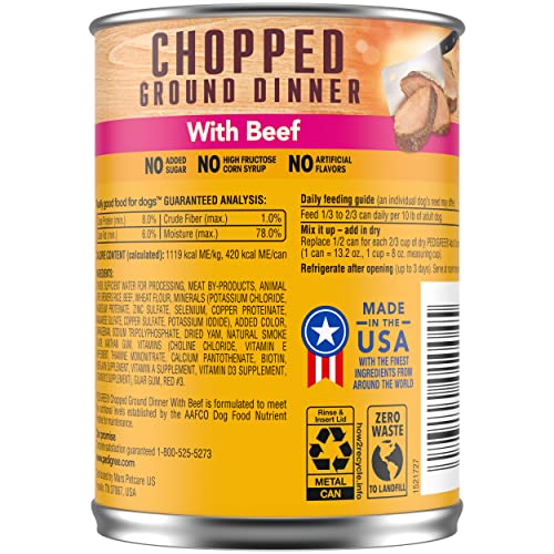 Pedigree Chopped Ground Dinner Wet Dog Food, 22 oz. Cans (Pack of 12)