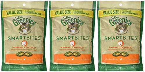 (3 Pack) Feline Greenies SMARTBITES Hairball Control, Chicken Flavor (4.6 oz Per Pack)