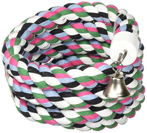 A&E CAGE COMPANY 001348 Happy Beaks Cotton Rope Boing with Bell Bird Toy Multi-Colored, 1.25X97 in, X-Large (HB556)