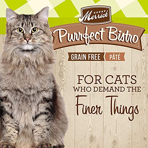 Merrick Purrfect Bistro Canned Wet Cat Food, Turkey Recipe Pâté, Grain Free Natural Cat Food with Added Vitamins & Minerals for All Life Stages, 3 OZ Can (Pack of 12)