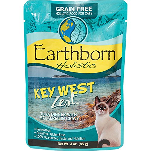 Earthborn Holistic Grain Free Wet Cat Food in Gravy Pouches - 3 Ounces Each - 3 Flavors - Fin & Fowl, Lowcountry Fare, and Keywest Zest (12 Pouches Total)