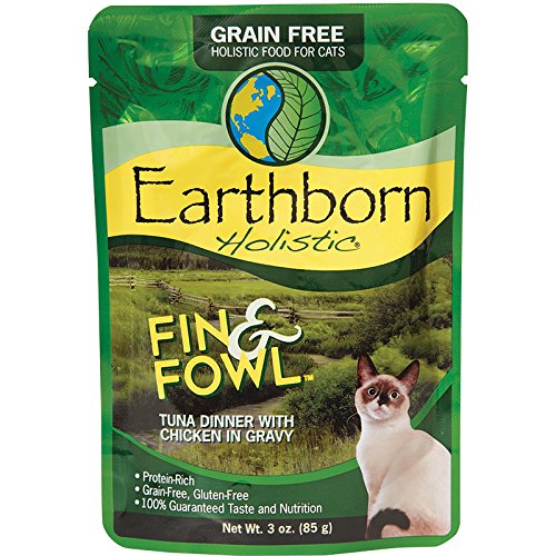 Earthborn Holistic Grain Free Wet Cat Food in Gravy Pouches - 3 Ounces Each - 3 Flavors - Fin & Fowl, Lowcountry Fare, and Keywest Zest (12 Pouches Total)