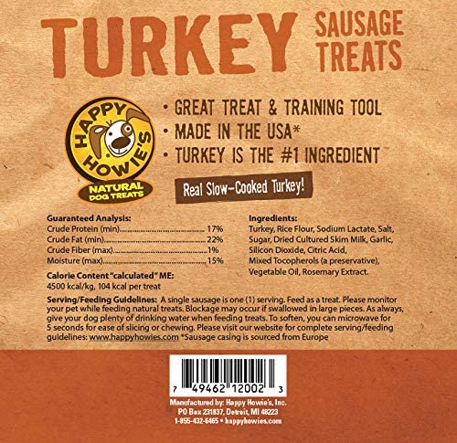 Happy Howie's 3 Pack of 4-Inch Turkey Sausage Dog Treats, 13 Count Each, Made in The USA