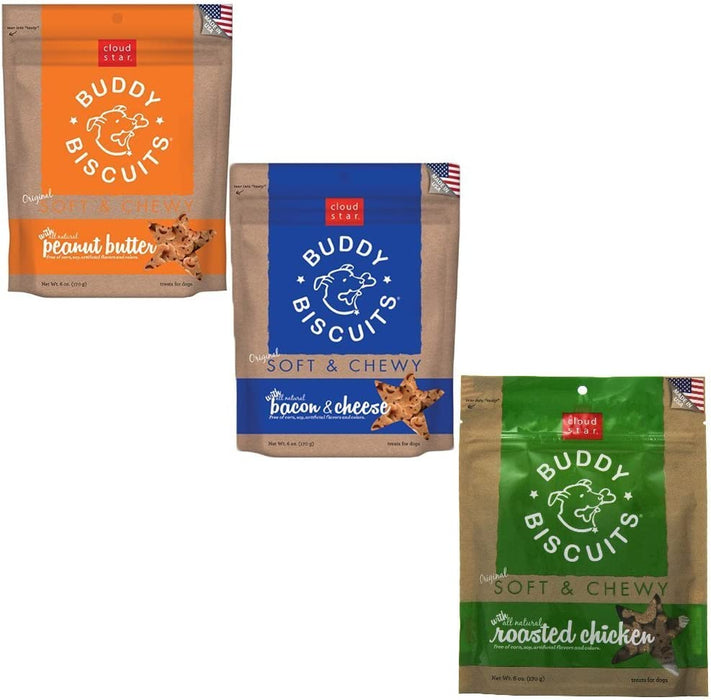 Buddy Biscuits Variety Pack Including Roasted Chicken, Peanut Butter, and Bacon and Cheese Flavors