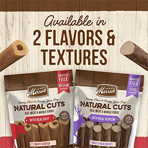 Merrick 2 Pack of Real Venison Natural Cuts Rawhide-Free Hard Dog Treats, 4 Medium Chews Each, Made in The USA