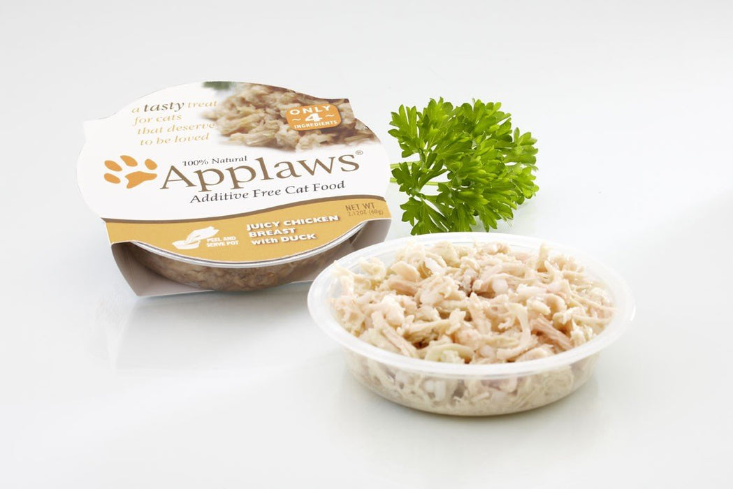 Applaws Cat Pots Juicy Chicken Breast with Duck Peel Top Cat Food (18) 2.12oz Trays