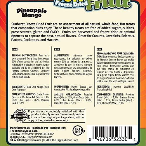 Higgins Sunburst Freeze Dried Fruit Pineapple Mango Treat for Birds