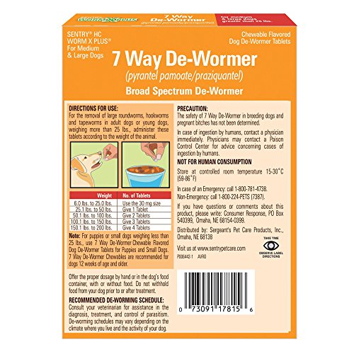 Sentry HC WormX Plus Flavored De-Wormer Chewables for Dogs, 6CT