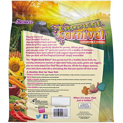 Tropical Carnival F.M. Brown's, Gourmet Bird Food for Parrots, African Greys, and Conures Under 13", Probiotics for Digestive Health, Vitamin-Nutrient Fortified Daily Diet
