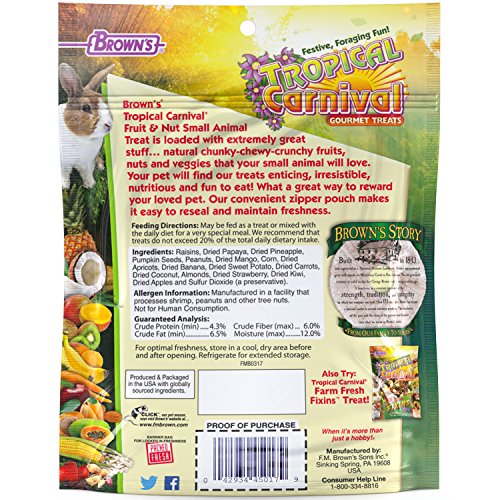 F.M. Brown's Tropical Carnival, Fruit and Nut Small Animal Treat, Real Fruits, Nuts, and Veggies for Rabbits, Hamsters, Guinea Pigs, Mice, Gerbils, and Rats, 8 oz