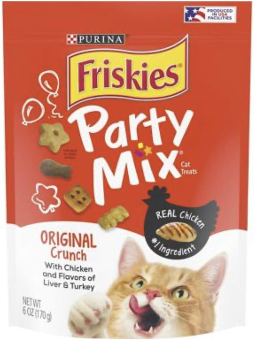 Friskies Party Mix Cat Treats - Original Crunch - Chicken, Liver, & Turkey Flavors - Net Wt. 6 OZ Each - Pack of 2