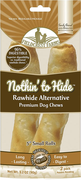 Nothing to Hide Natural Rawhide Alternative 5'' Rolls for Dogs - 3 Pack (6 Chews) Premium Grade Easily Digestible Chews - Great for Dental Health by Fieldcrest Farms