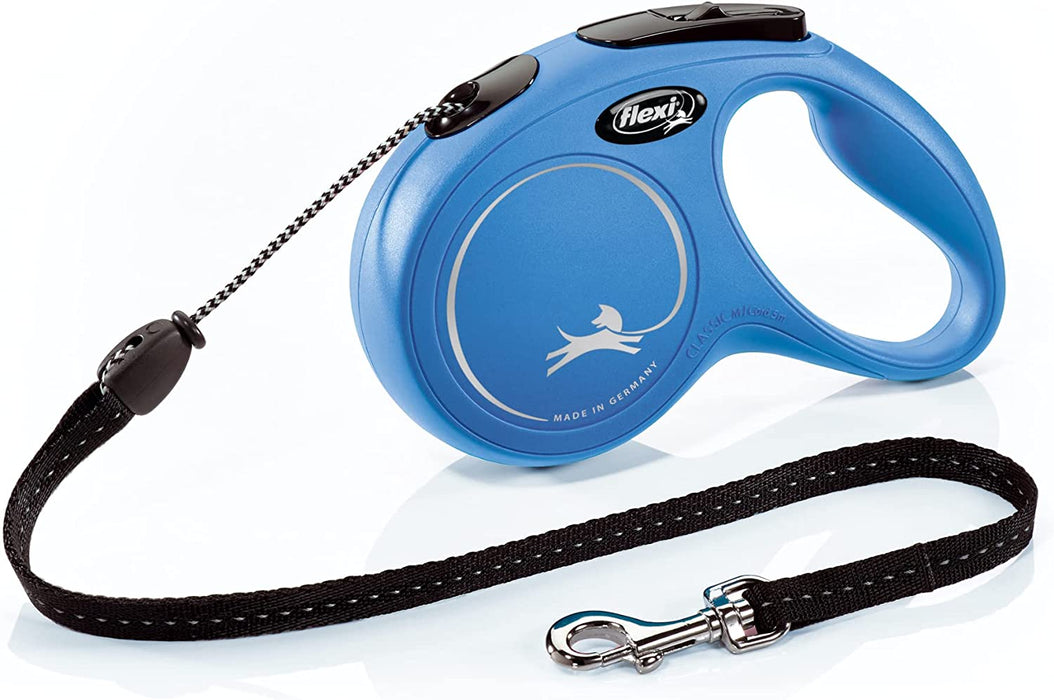 FLEXI New Classic Retractable Dog Leash (Cord), 16 ft, Medium, Blue