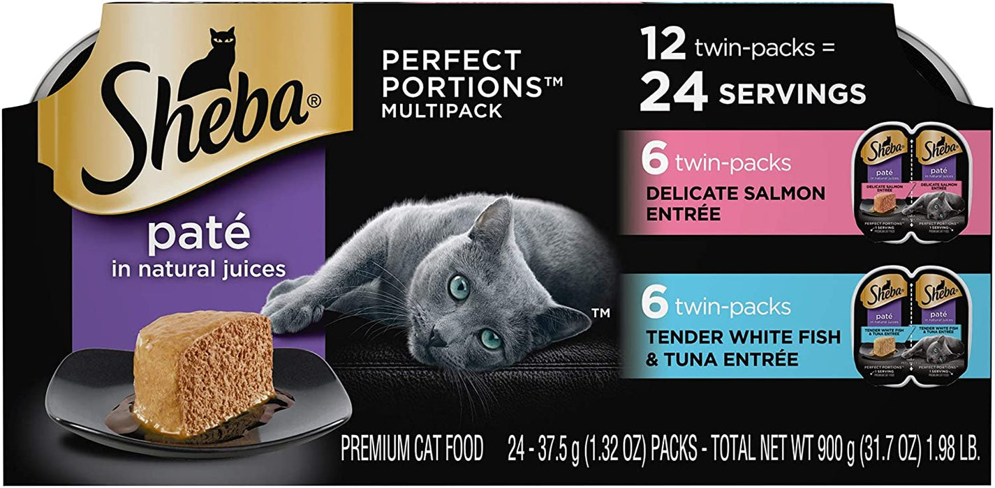 Sheba Perfect Portions Multipack Delicate Salmon and Tender Whitefish & Tuna Entrees Wet Cat Food, 2.64 oz., Count of 12