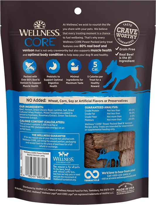 WELLNESS CORE Pure Rewards Natural Grain Free Dog Treats, Soft Jerky Bites, 4-Ounce Bag (Beef & Venison Jerky, (3 Pack) 4-Ounce Bag)