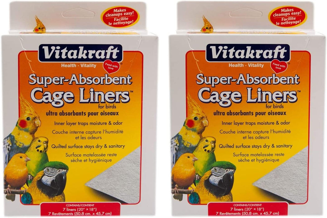 Vitakraft 512071 7-Pack Super Absorbent Cage Liners for Birds, 20" X 18" (2 Pack)