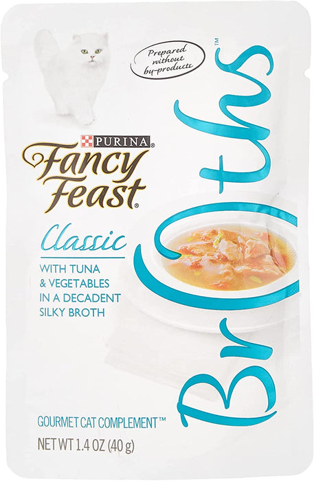 Fancy Feast Broths Classic Tuna & Vegetable Cat Food Complement, 1.4 Oz., Large, Pack Of 16