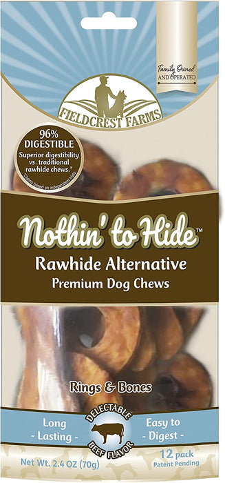 Fieldcrest Farms 3 Pack of Nothin' to Hide Beef Rings and Bones, 12 Count Each, Rawhide Alternative Dog Chews