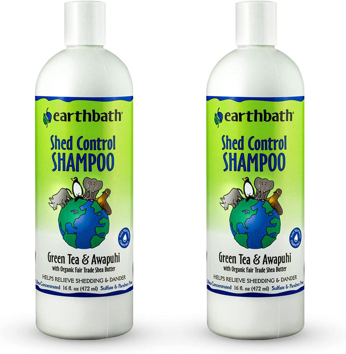 Earthbath Green Tea & Awapuhi Pet Shed Control Shampoo - Helps Relieve Shedding & Dander, Aloe Vera, Shea Butter, Good for Dogs & Cats, Nourish & Detoxify Skin and Coat - 16 fl. oz, Pack of 2