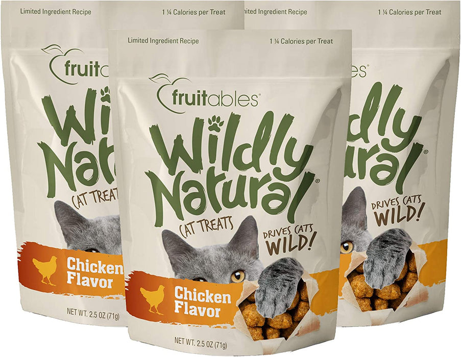 Fruitables Wildly Natural 2.5 Ounce Grain Free Chicken Treat for Cats Pack of 3