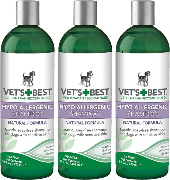 (3 Pack) Vet's Best Hypo-Allergenic Dog Shampoo for Sensitive Skin, 16 oz Per Bottle