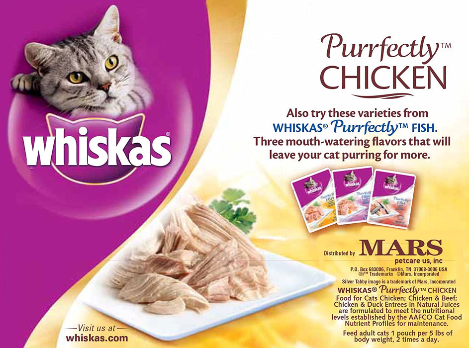 WHISKAS PURRFECTLY Best Cats Food Chicken Variety Pack (10-Count) 3 Ounces Wet Cat Food Favorites Nutrition Wellness Feast Gourmet
