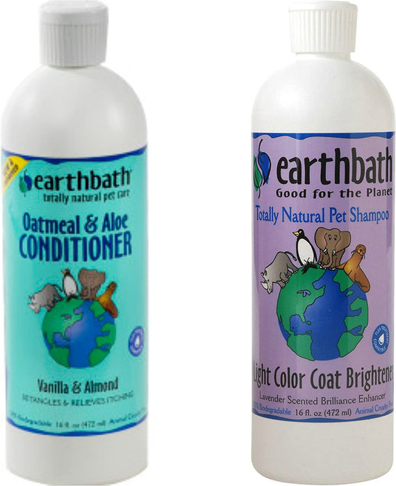 Earthbath Light Color Coat Brightener Shampoo for Dogs and Cats, Lavender Scent, 16 Ounces Oatmeal and Aloe Conditioner for Dogs and Cats, Vanilla and Almond Scent,16 Ounces