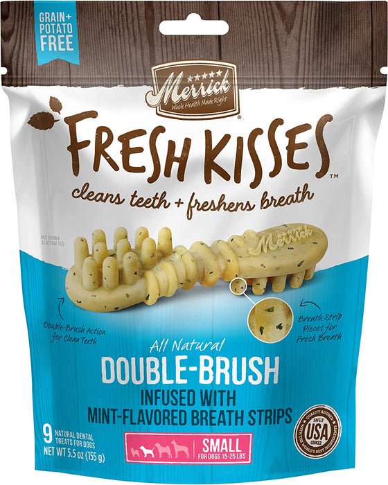 Merrick Small Dog Grain Free Dental Health Bones 2 Flavor Variety Bundle, 1 each: Fresh Kisses Coconut Oil and Fresh Kisses Mint (9 Count)