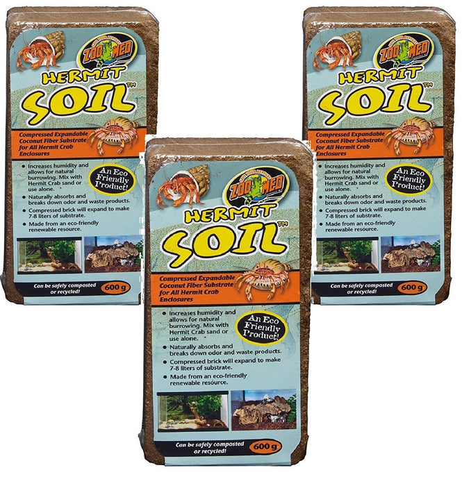 (3 Pack) Zoo Med Hermit Soil Coconut Fiber Brick 600g Each