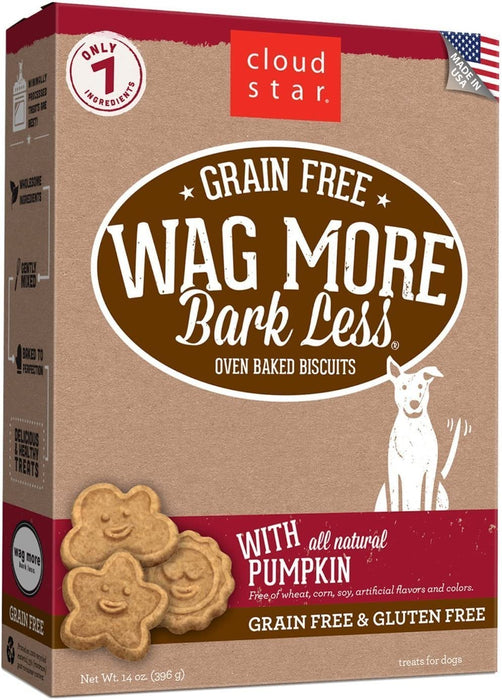 Cloud Star Wag More Bark Less Grain Free 14 Ounce Oven Baked Biscuits, 3 Pack Bundle (Chicken and Sweet Potatoes, Peanut Butter and Apples, and Pumpkin)