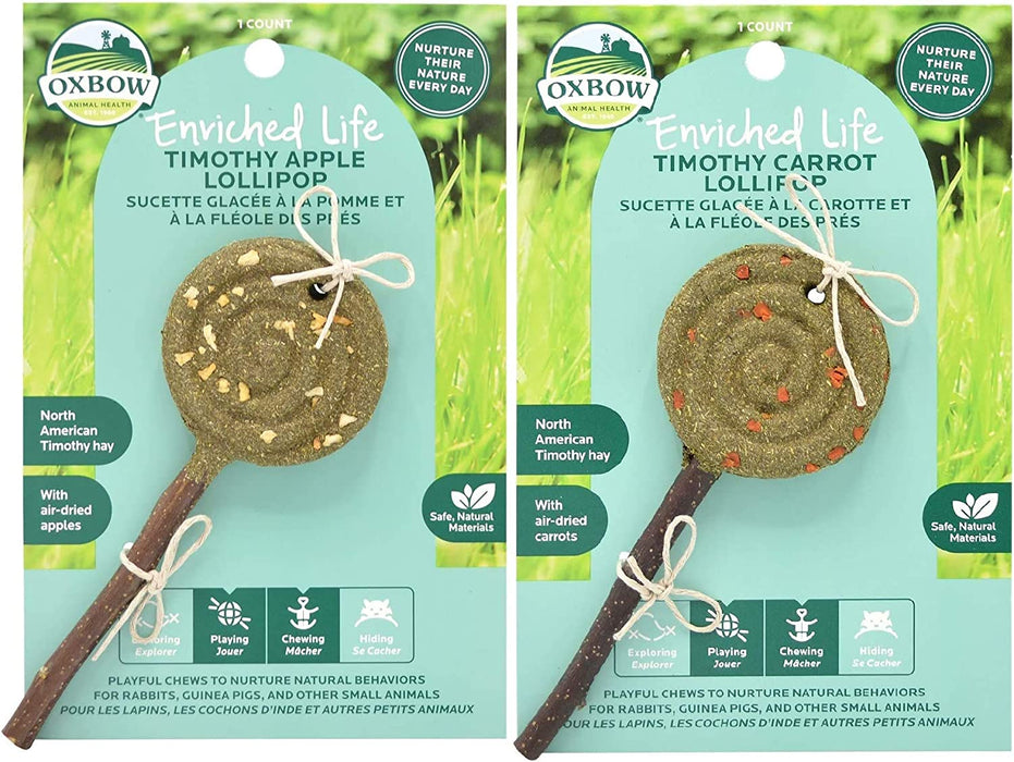 Oxbow Animal Health Bundle of 2 Enriched Life Timothy =Lollipop Small Animal Chew Treats: Apple and Carrot