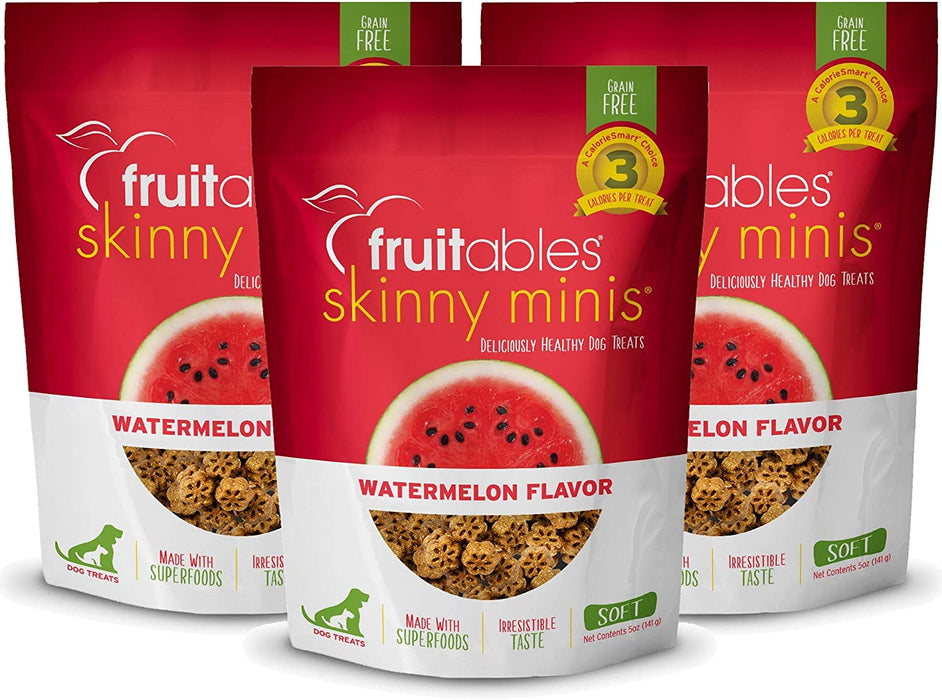 Fruitables Skinny Minis Grain Free Soft Dog Treats Watermelon Flavor (3 Pack) 5 oz Each