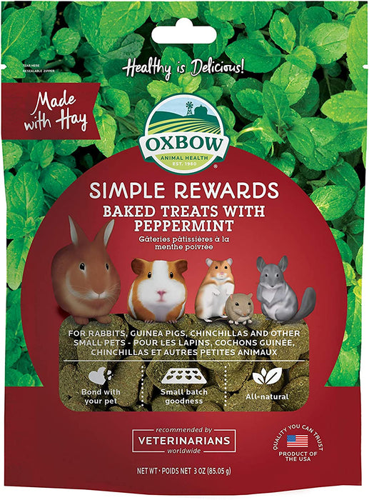 ---New Oxbow Simple Rewards All Natural Oven Baked Treats With Peppermint And Timothy Grass For Rabbits, Guinea Pigs, Hamsters And Other Small Pets 3 oz