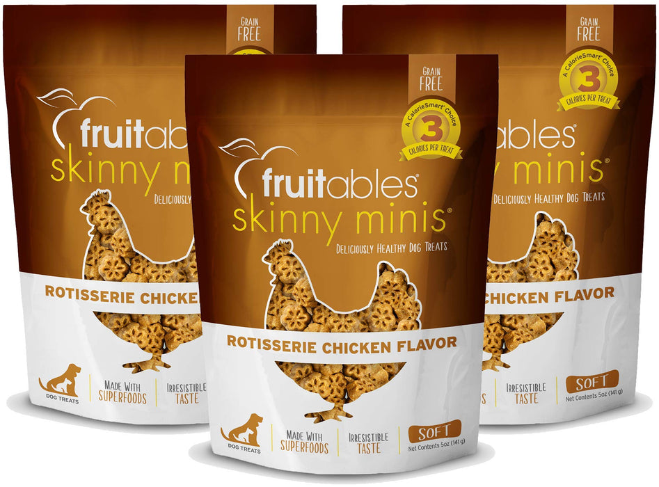 Fruitables Skinny Minis Low Calorie 5 Ounce Rotisserie Chicken Soft & Chewy Dog Treats Pack of 3