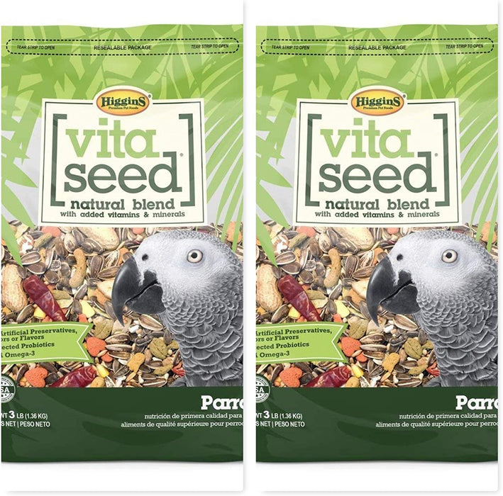 Higgins 2 Pack Vita Seed Natural Parrot Food 3 LB. Ea Parrot Food. 2 Bags 6 Pounds Total