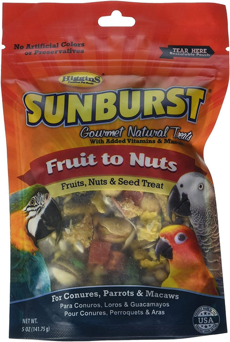 Higgins Sunburst Fruits to Nuts Gourmet Bird Treats, 5 oz. Great for Conures, Parrots & Macaws. Fast Delivery
