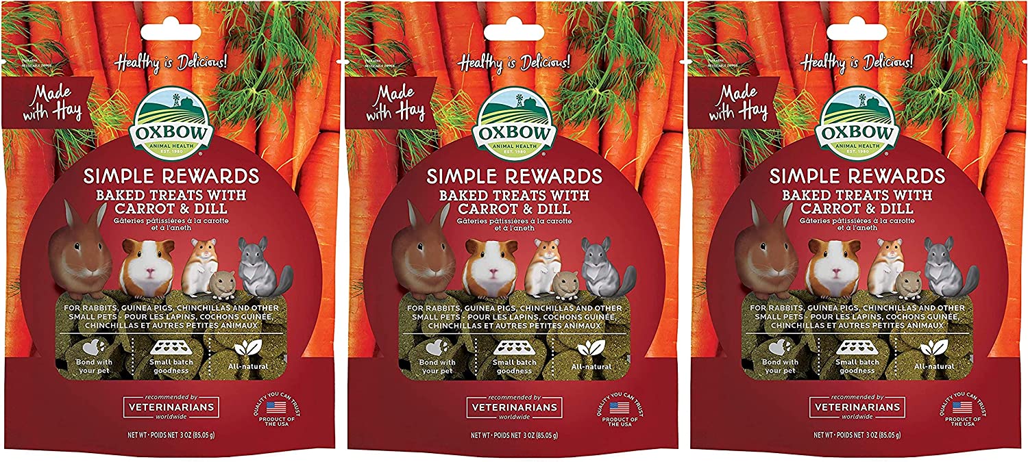 Oxbow 3 Pack of Carrot and Dill Simple Rewards Small Pet Treats, 3 Ounces Each, with Hay